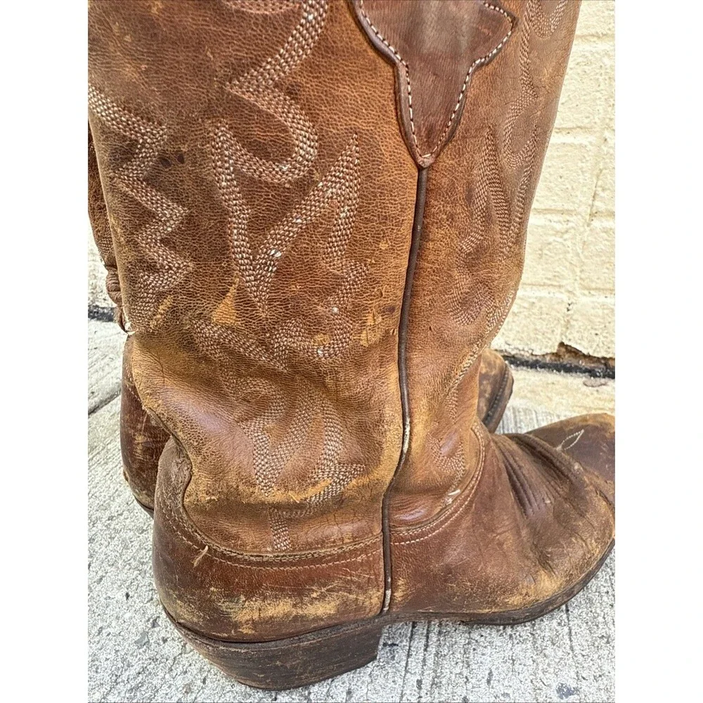 VTG Lucchese 1883 L000324 Patina Distressed Cowboy Ranch Work Bunk Boot 7.5 2E